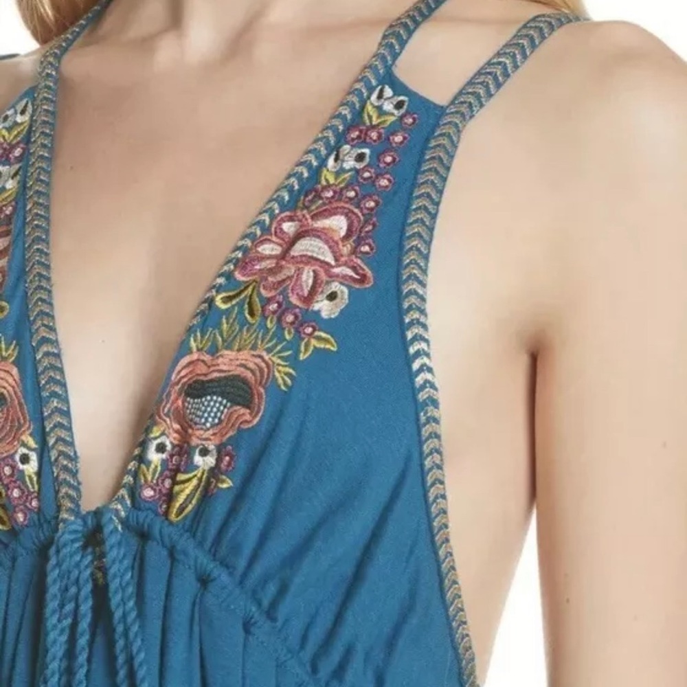 Free People Teal Embroidered Dress Medium - Picture 2 of 16
